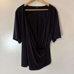 Talbots Wrap Top Black Short Sleeves Ruched Blouse Mature Sz 3X